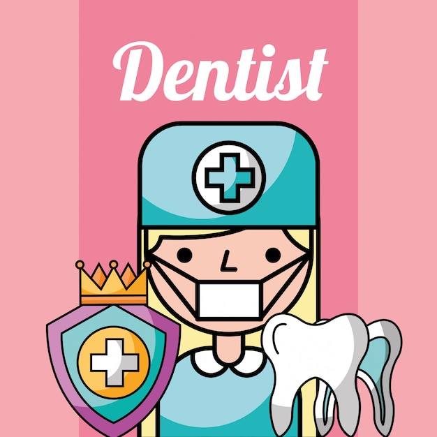 Dentista Chica Dibujos Animados Proteccion Dental Diente Vector