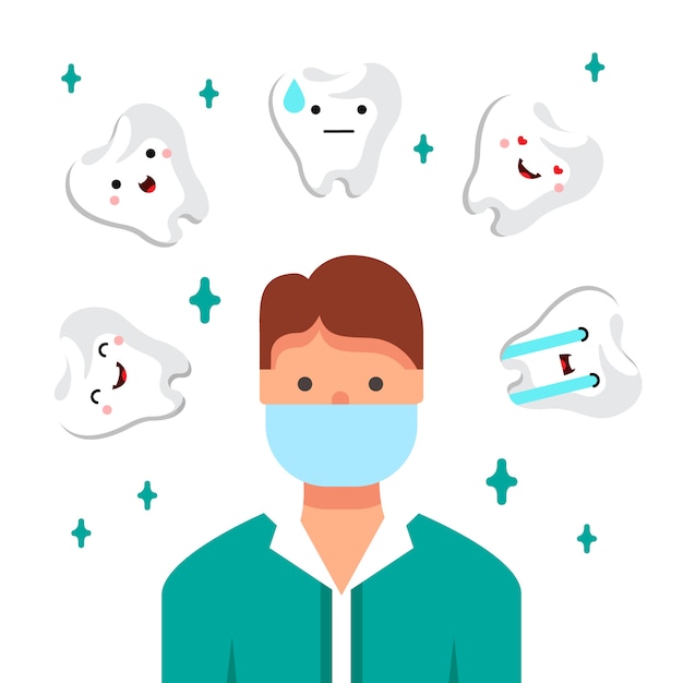 Dentista Medico Ilustracion Hombre Joven En Su Lugar De Trabajo Clinica Dental Vector Gratis