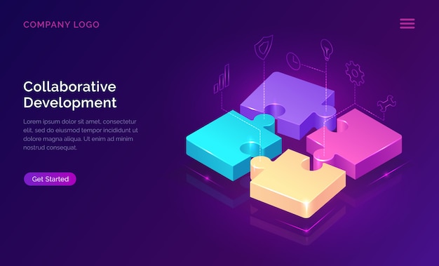 Desarrollo colaborativo, concepto isométrico. vector gratuito