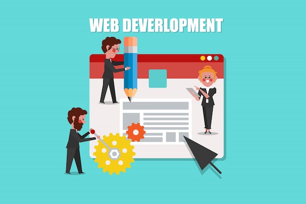 Desarrollo Web, diseño de concepto de SEO Estilo de personaje de dibujos animados Vector Gratis Desarrollo Web, diseño de concepto de SEO Estilo de personaje de dibujos animados Vector Gratis
