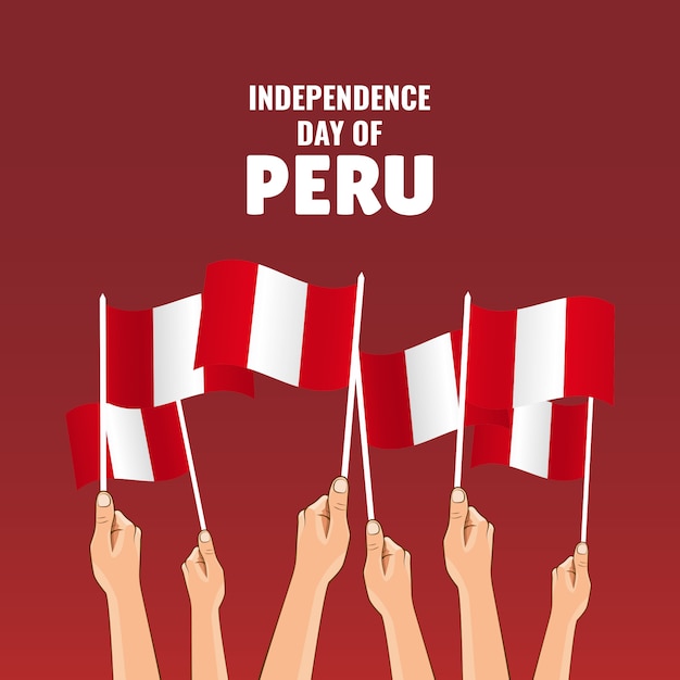 Día de la independencia del perú. manos con banderas peruanas Vector