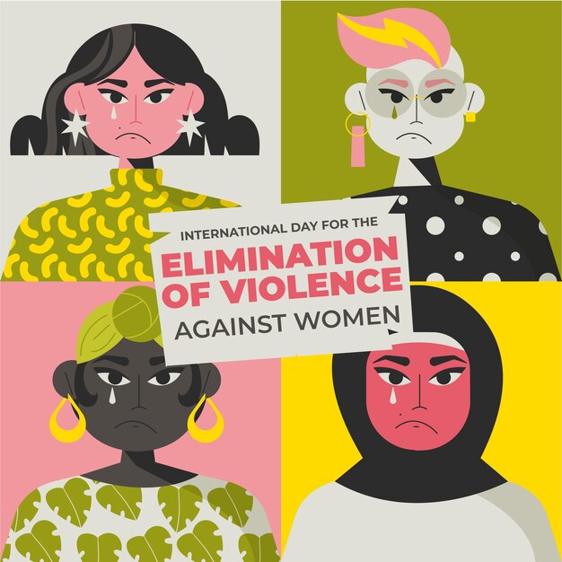 Día internacional plano dibujado a mano para la eliminación de la violencia contra las mujeres vector gratuito