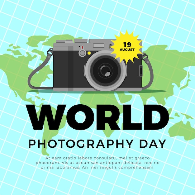 Día mundial de la fotografía plana Vector Premium