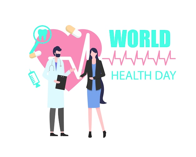 Día mundial de la salud mujer paciente con hombre doctor vector