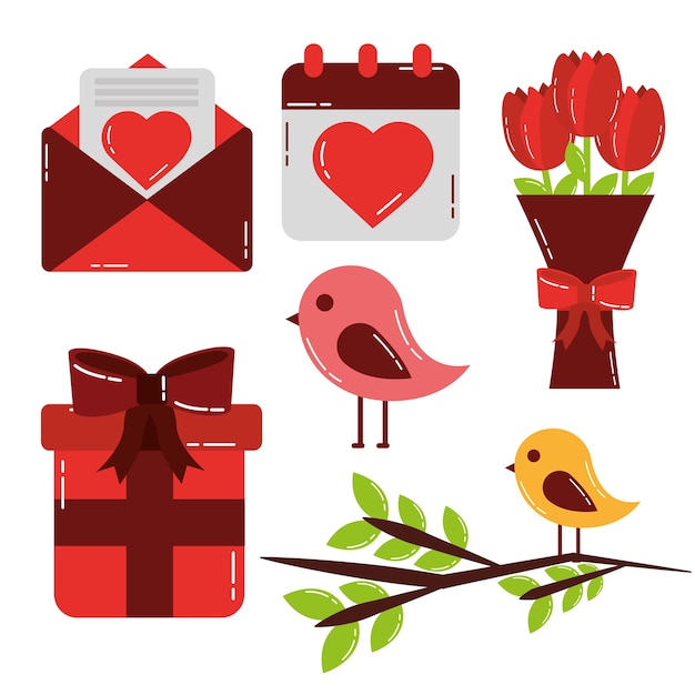 Día De San Valentín Set Iconos Lindo Amor Vector Premium 