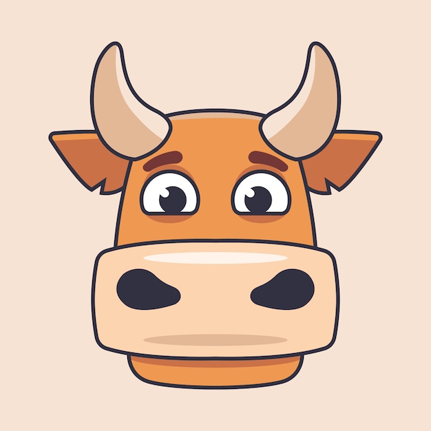 Dibujada cabeza de vaca linda en estilo plano. ilustración de personaje