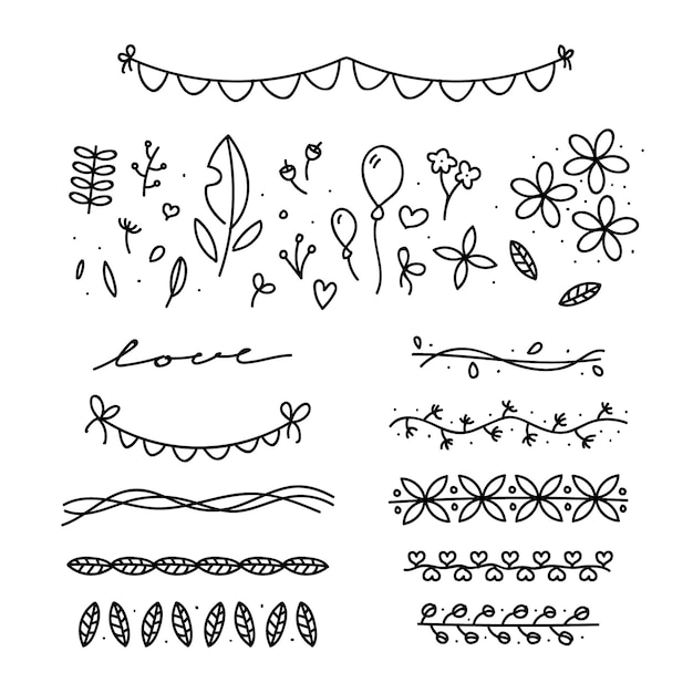 Dibujado a mano adornos de boda con hojas | Descargar Vectores gratis
