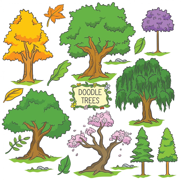 Dibujado A Mano Colorido Rbol De Doodle Vector Premium