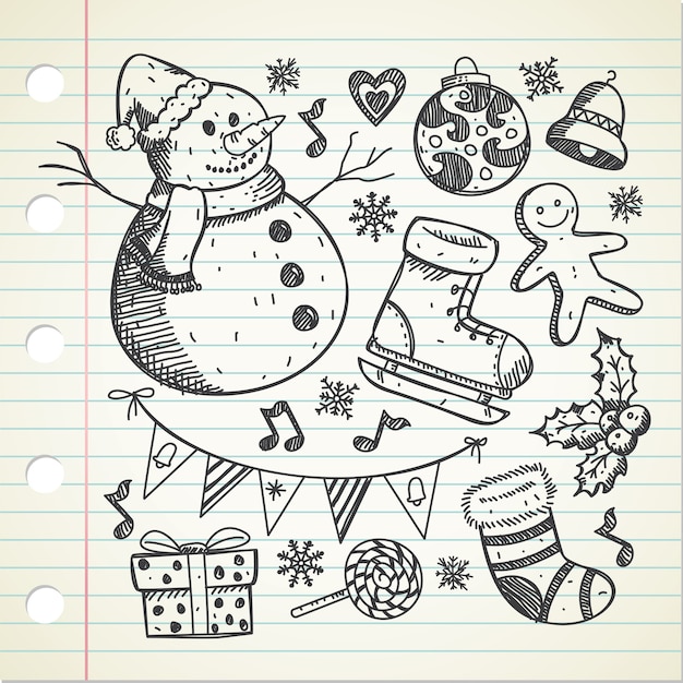 Dibujado a mano conjunto de doodle de navidad | Vector Premium