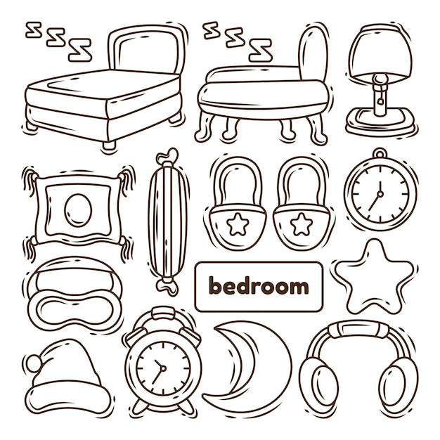 Dibujado A Mano Dibujos Animados Doodle Dormitorio Colecci N Para Colorear Vector Premium