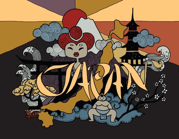 Dibujado a mano doodle un tema de viaje a japÃ³n