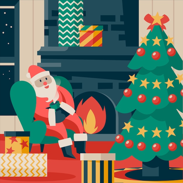 Dibujado a mano escena de chimenea de navidad | Vector Gratis