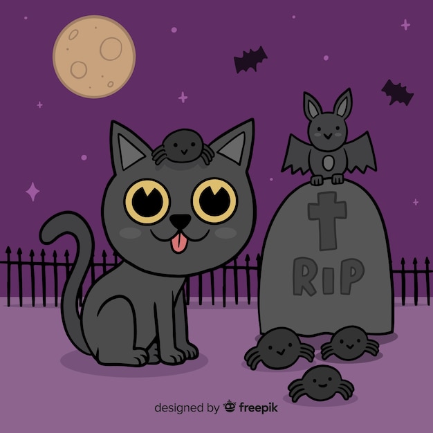 dibujado-mano-gato-halloween-cementerio_23-2148265711.jpg
