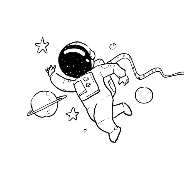 Dibujado A Mano Ilustracion De Astronauta Vector Premium