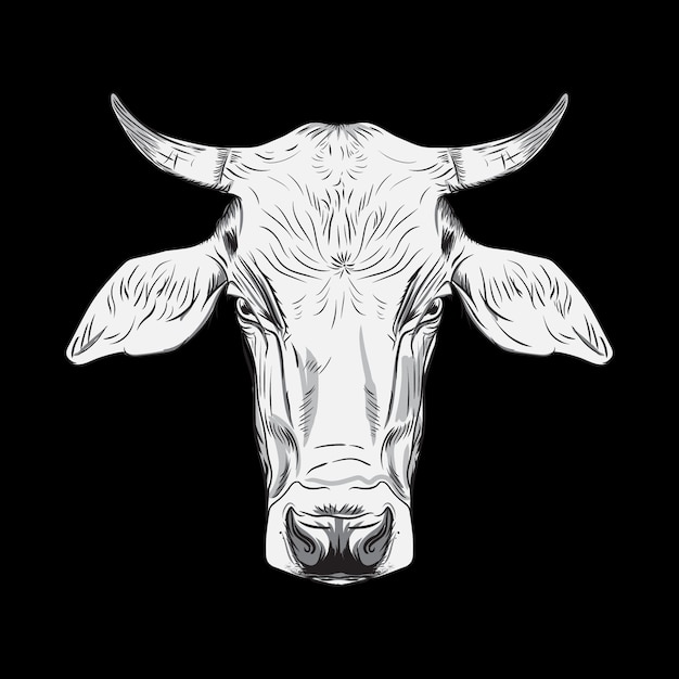 Dibujado a mano de ilustración de cabeza de vaca Vector Premium