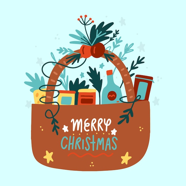 Dibujado A Mano Ilustración De Canasta De Navidad Plana Vector Gratis 1150