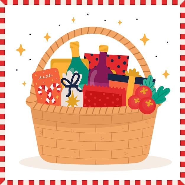 Dibujado a mano ilustración de canasta de navidad plana | Vector Gratis