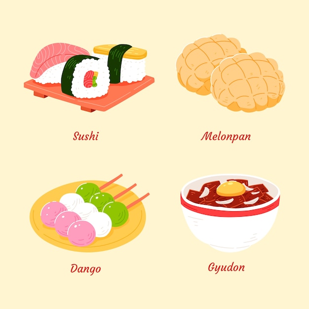 Dibujado A Mano Ilustraci N De Comida Japonesa De Dise O Plano Vector