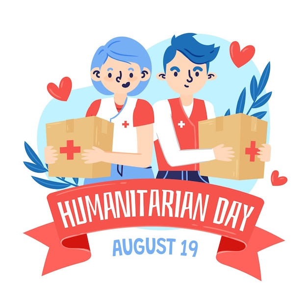 Dibujado a mano ilustración del día mundial humanitario Vector Premium