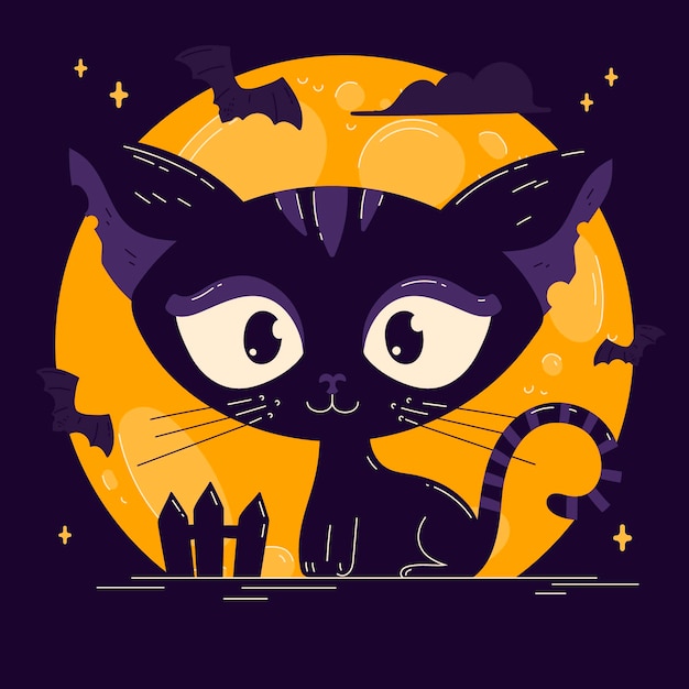 Dibujado a mano ilustración de gato de halloween plano Vector Gratis