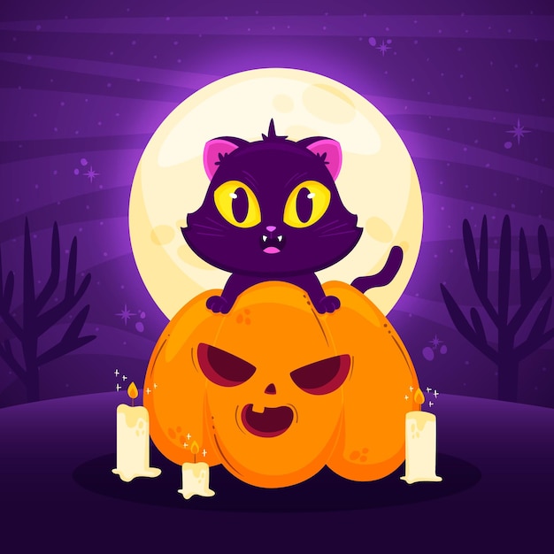 Dibujado A Mano Ilustraci N De Gato De Halloween Vector Gratis