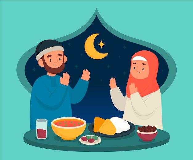 Dibujado A Mano Ilustraci N Iftar Con Personas Vector Gratis