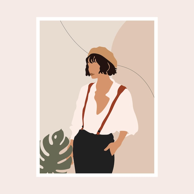 Dibujado A Mano Ilustración De Mujer Con Estilo En Sombrero De Moda Vector Premium