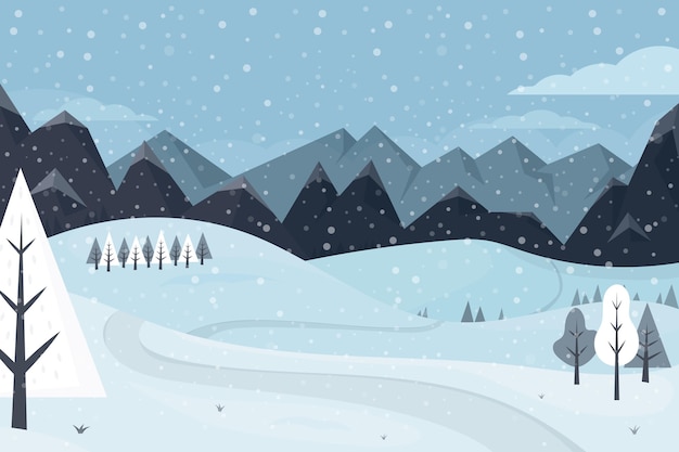 Dibujado a mano ilustración de paisaje de invierno plano Vector Gratis