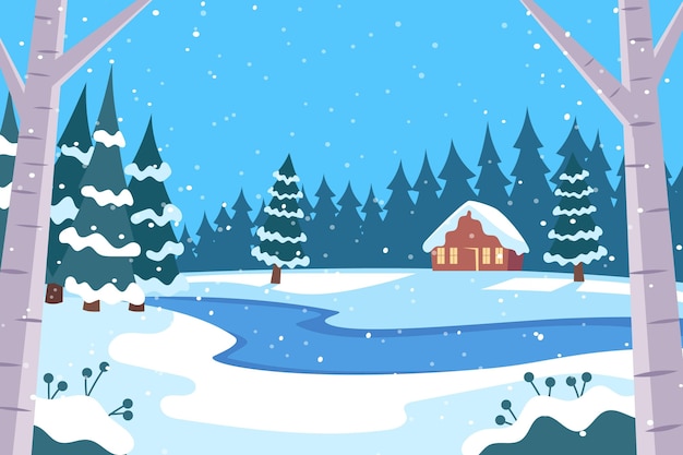 Dibujado A Mano Ilustraci N De Paisaje De Invierno Plano Vector Gratis