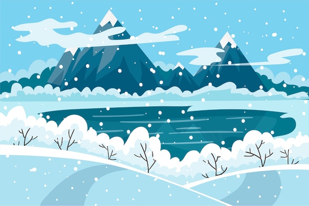 Dibujado a mano ilustración de paisaje de invierno Vector Gratis