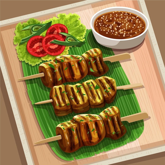 Dibujado A Mano Ilustración De Satay Vector Premium 8500