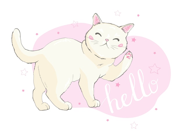 Dibujado a mano ilustración vectorial de un gato kawaii unicorn