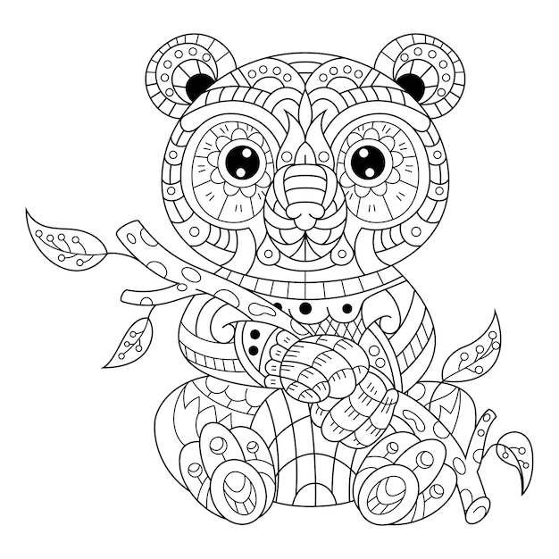 Dibujado A Mano De Panda En Estilo Zentangle Vector Premium