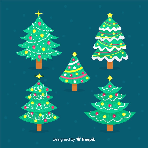 Dibujado A Mano Paquete De Rbol De Navidad Vector Gratis