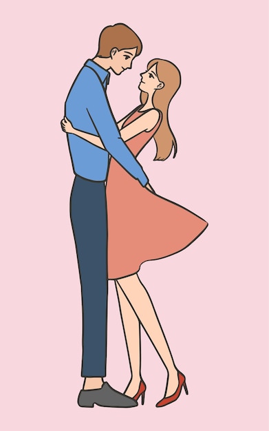 Dibujado A Mano Pareja Abrazos En Dibujos Animados Del Día De San Valentín Vector Premium 