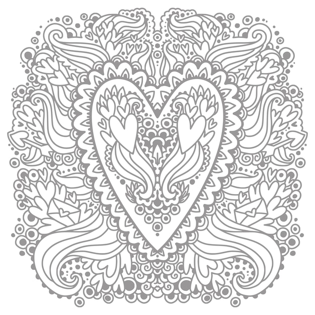 Dibujo para colorear con los corazones del doodle. | Vector Premium