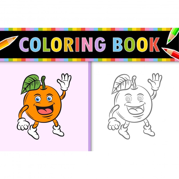 Dibujo Para Colorear Esquema De Dibujos Animados Naranja Ilustracion Colorida Libro Para Colorear Para Ninos Vector Premium