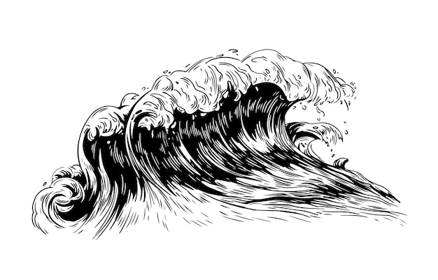 Dibujo Monocromatico De Las Olas Del Mar O Del Oceano Con Cresta Espumosa Vector Premium