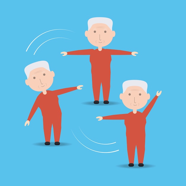 Dibujos animados de abuelo haciendo ejercicio | Vector Premium