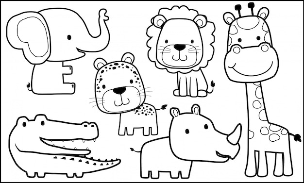 Dibujos Animados De Animales Para Colorear Libro Vector Premium