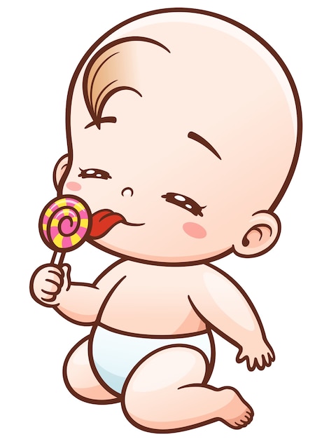 Dibujos Animados Bebe Feliz Comiendo Dulce Vector Premium