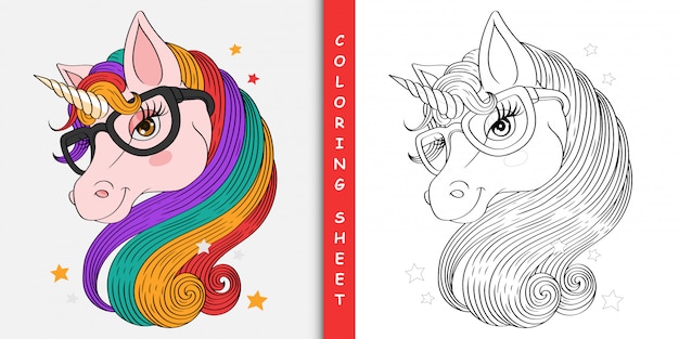 Dibujos Animados Bonito Unicornio Hoja Para Colorear Vector