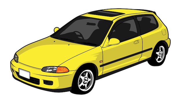 Dibujos Animados De Coche Amarillo 3 Puertas Vector Premium