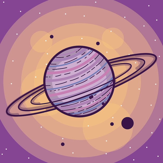 Lindo Planeta Saturno En El Espacio Dibujos Animados Vector Icono The