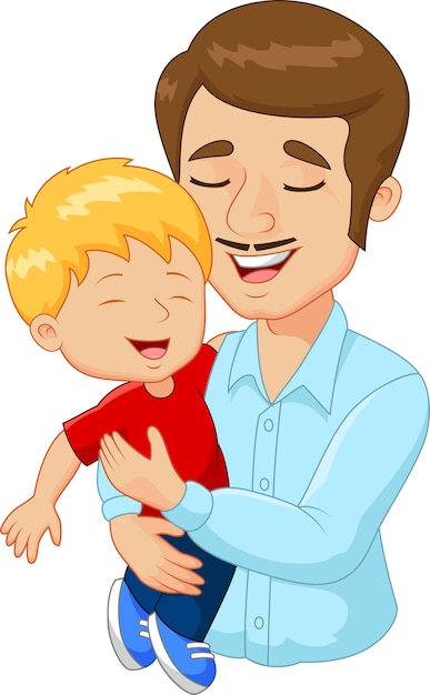 Dibujos animados feliz familia padre con hijo | Vector Premium