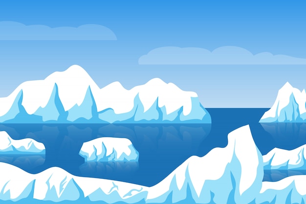 Dibujos Animados De Invierno Polar ártico O Antártico Paisaje De Hielo Con Iceberg En El Mar 9227