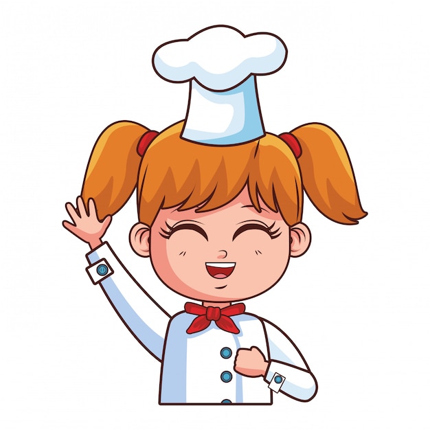 Dibujos Animados Linda Chica Chef Vector Premium 