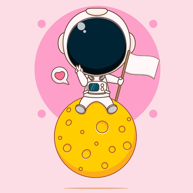 Dibujos Animados De Lindo Astronauta Sentado En La Luna Vector Premium