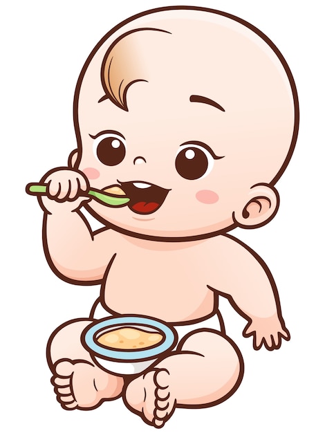 Dibujos Animados Lindo Bebe Comiendo Vector Premium