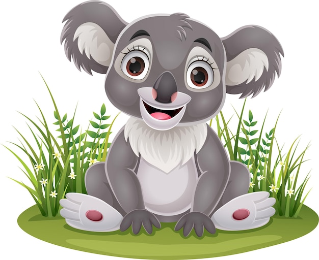 Dibujos Animados Lindo Bebe Koala Sentado En La Hierba Vector Premium